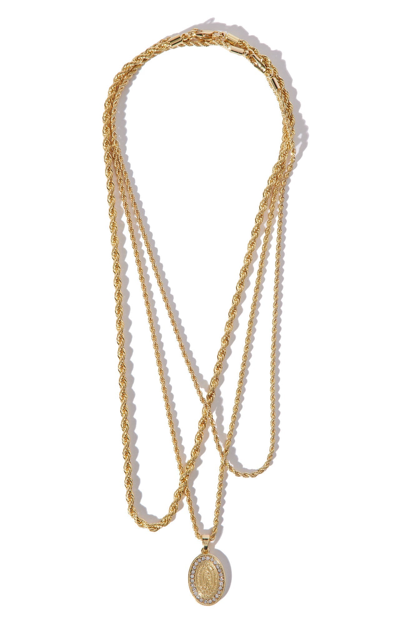 Lady Of Guadalupe 3 Piece Chain Necklace - Gold