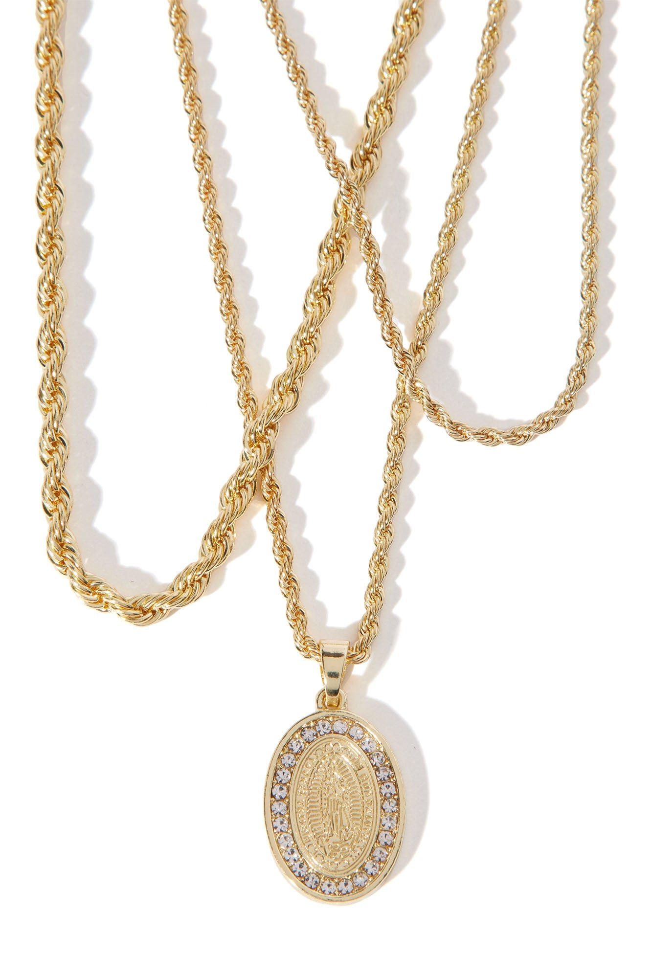 Lady Of Guadalupe 3 Piece Chain Necklace - Gold