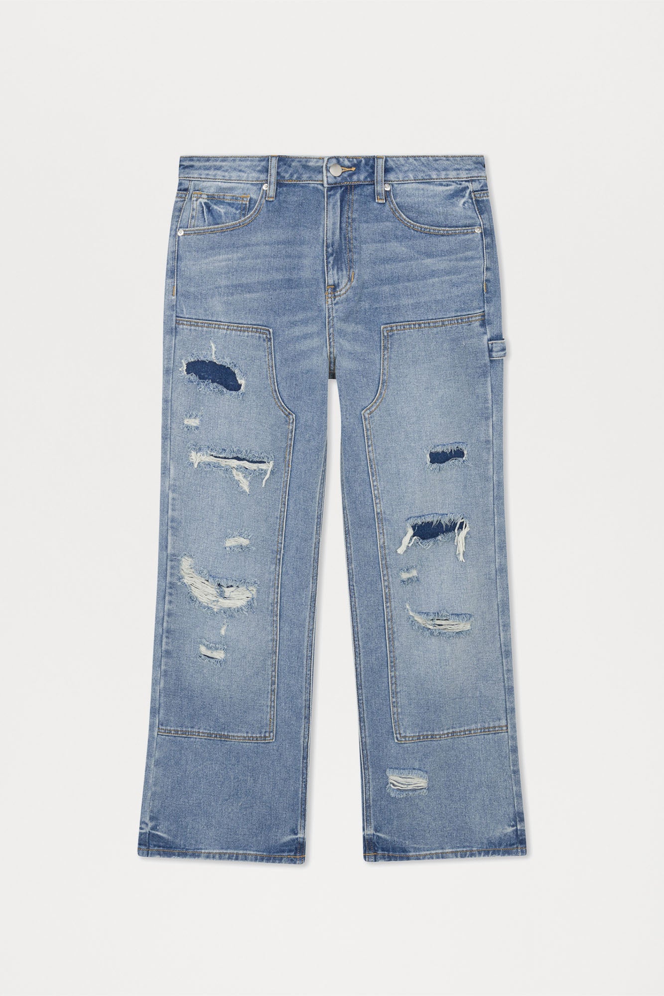 Bore Distressed Carpenter Straight Jeans - Blue Wash