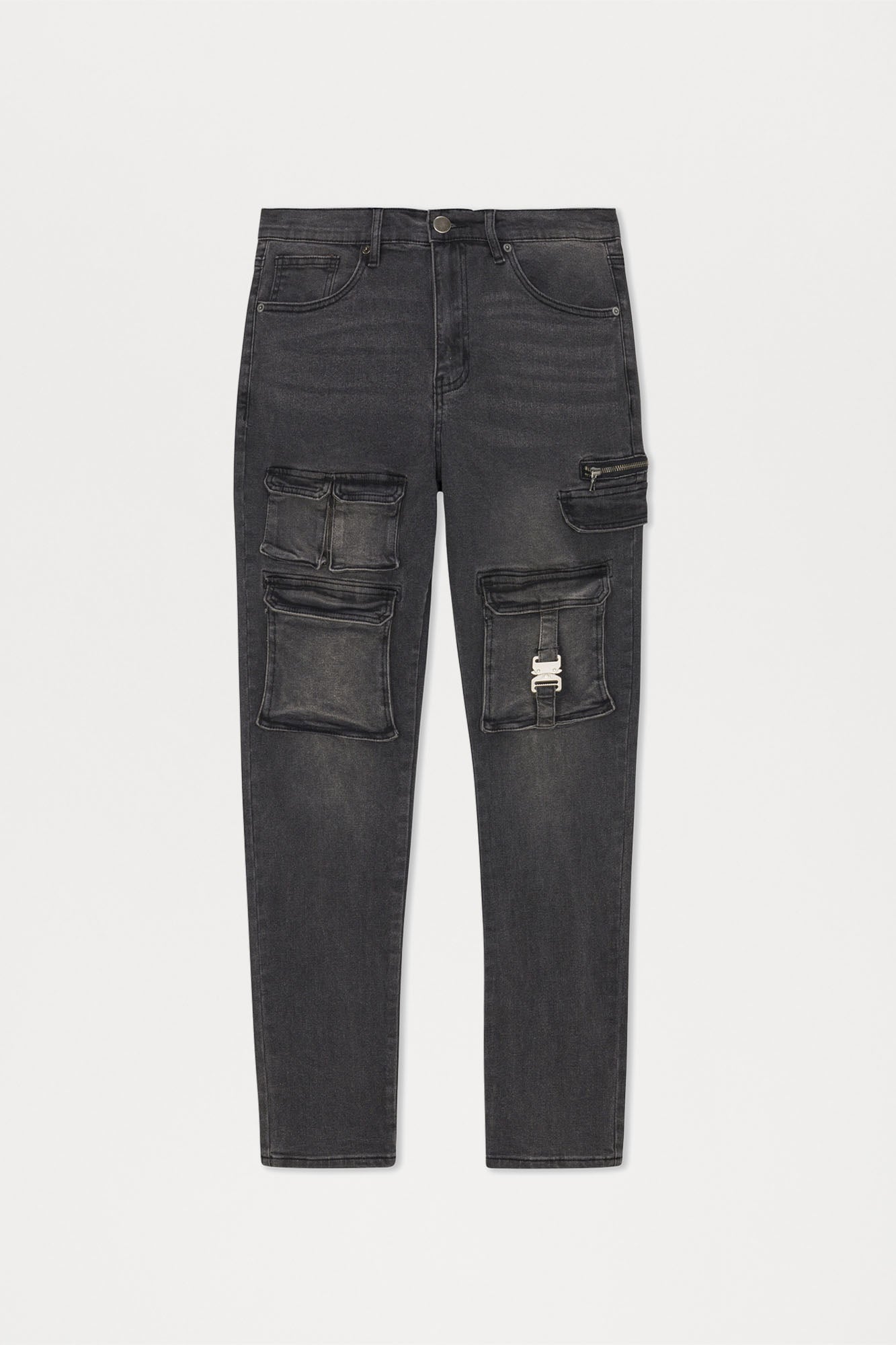Cargo Pocket Slim Taper Jeans - Black