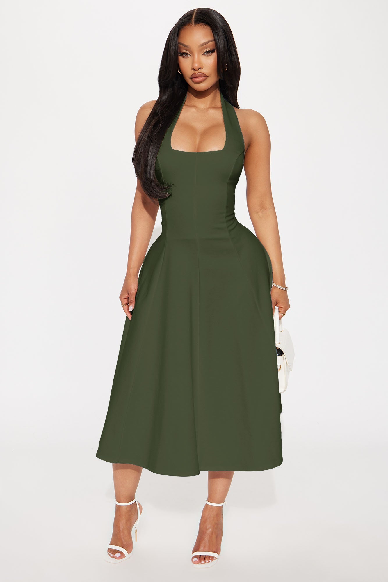 Mabel Ponte Midi Dress - Olive