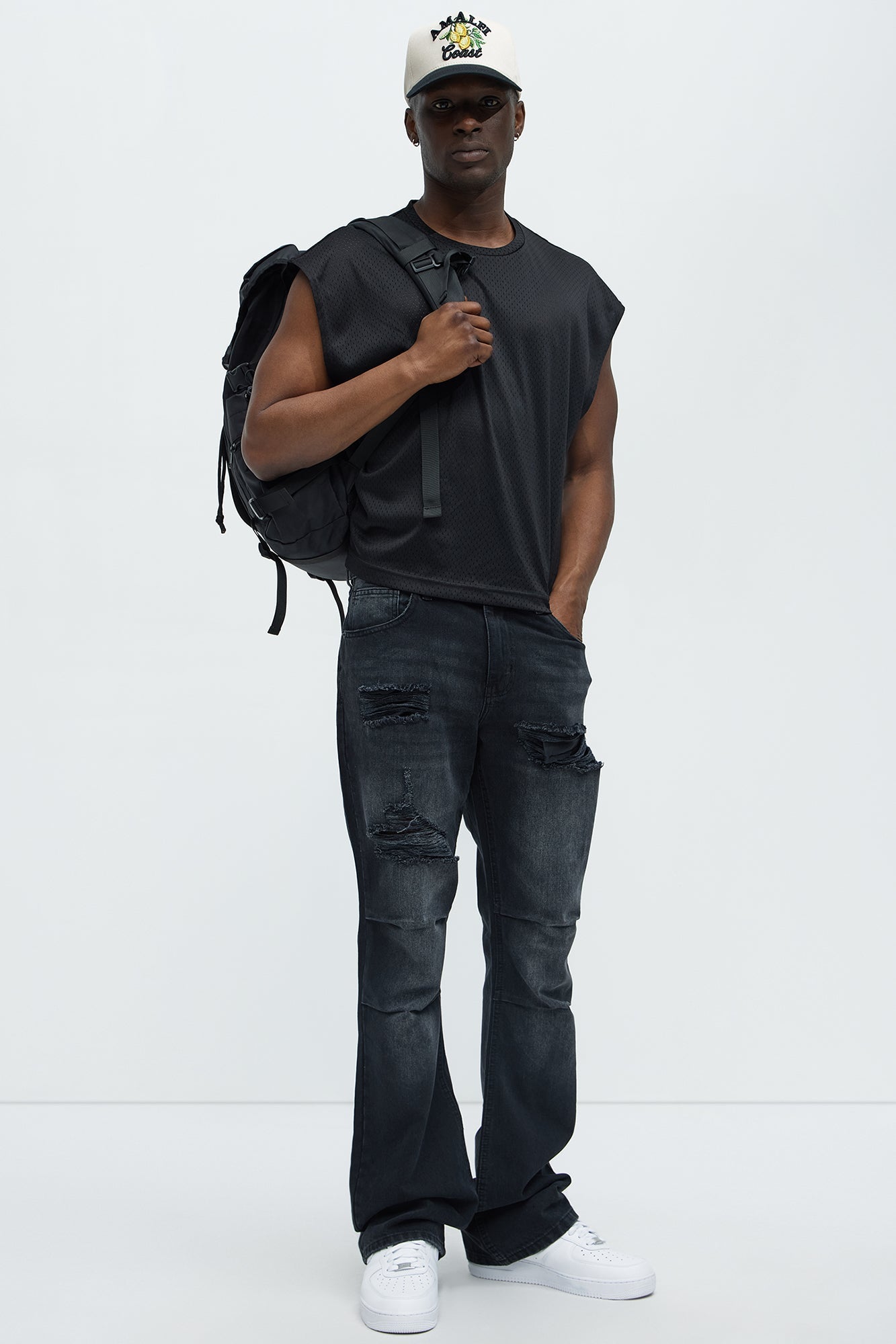 Boxy Mesh Sleeveless Muscle Tee - Black