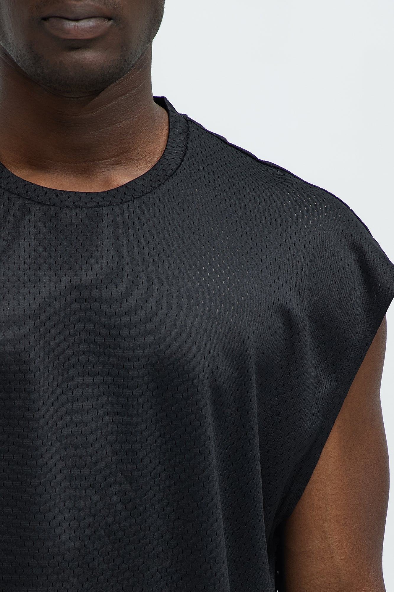 Boxy Mesh Sleeveless Muscle Tee - Black