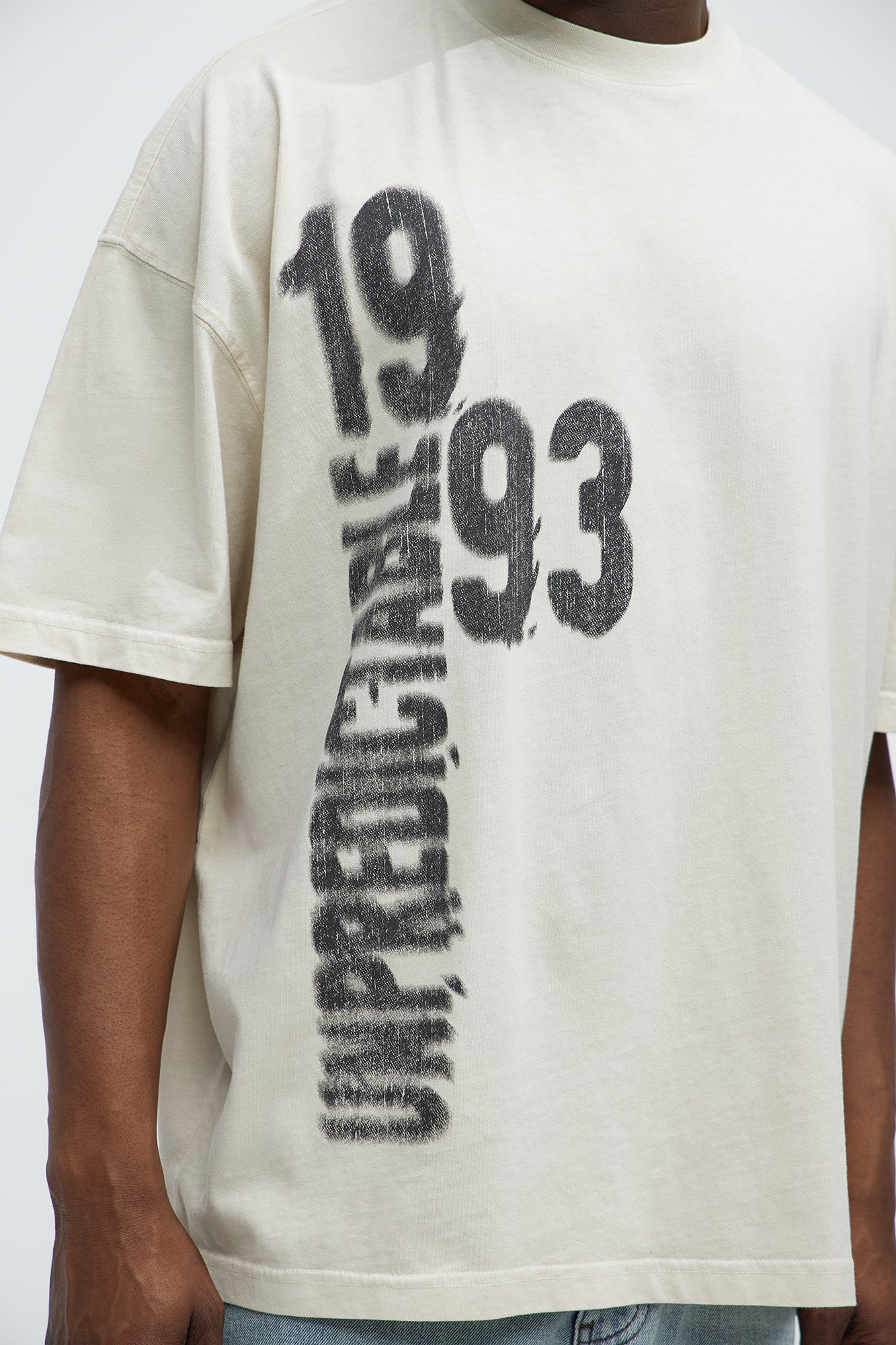 Unpredictable 1993 Oversized Short Sleeve Tee - Cream
