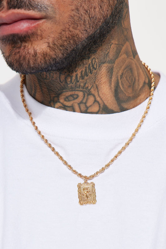Rose Pendant Rope Chain Necklace - Gold