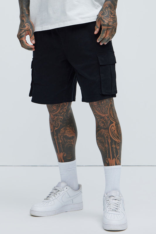 Twill Volley Cargo Shorts - Black