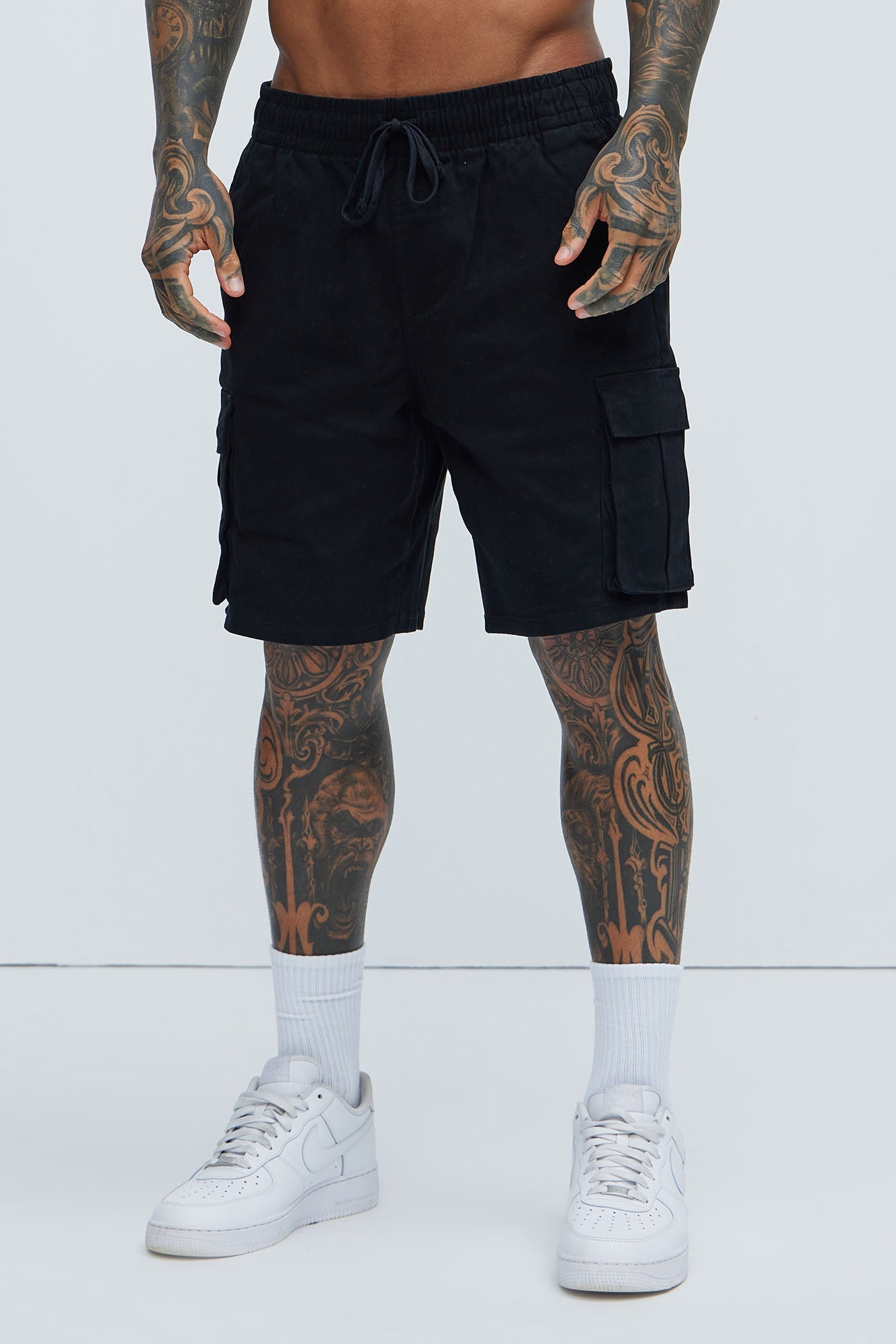 Twill Volley Cargo Shorts - Black