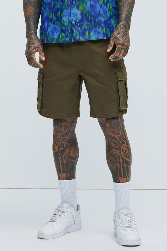Twill Volley Cargo Shorts - Olive