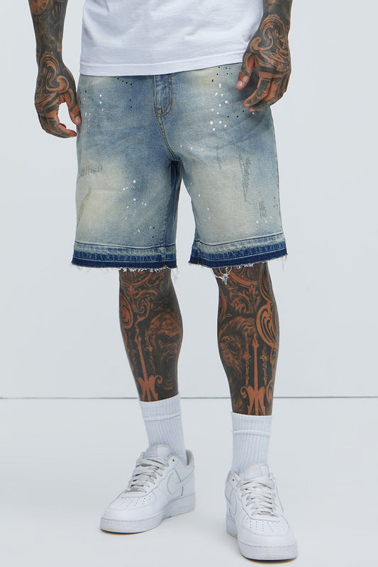 Splatter Skate Relaxed Denim Shorts - Medium Wash