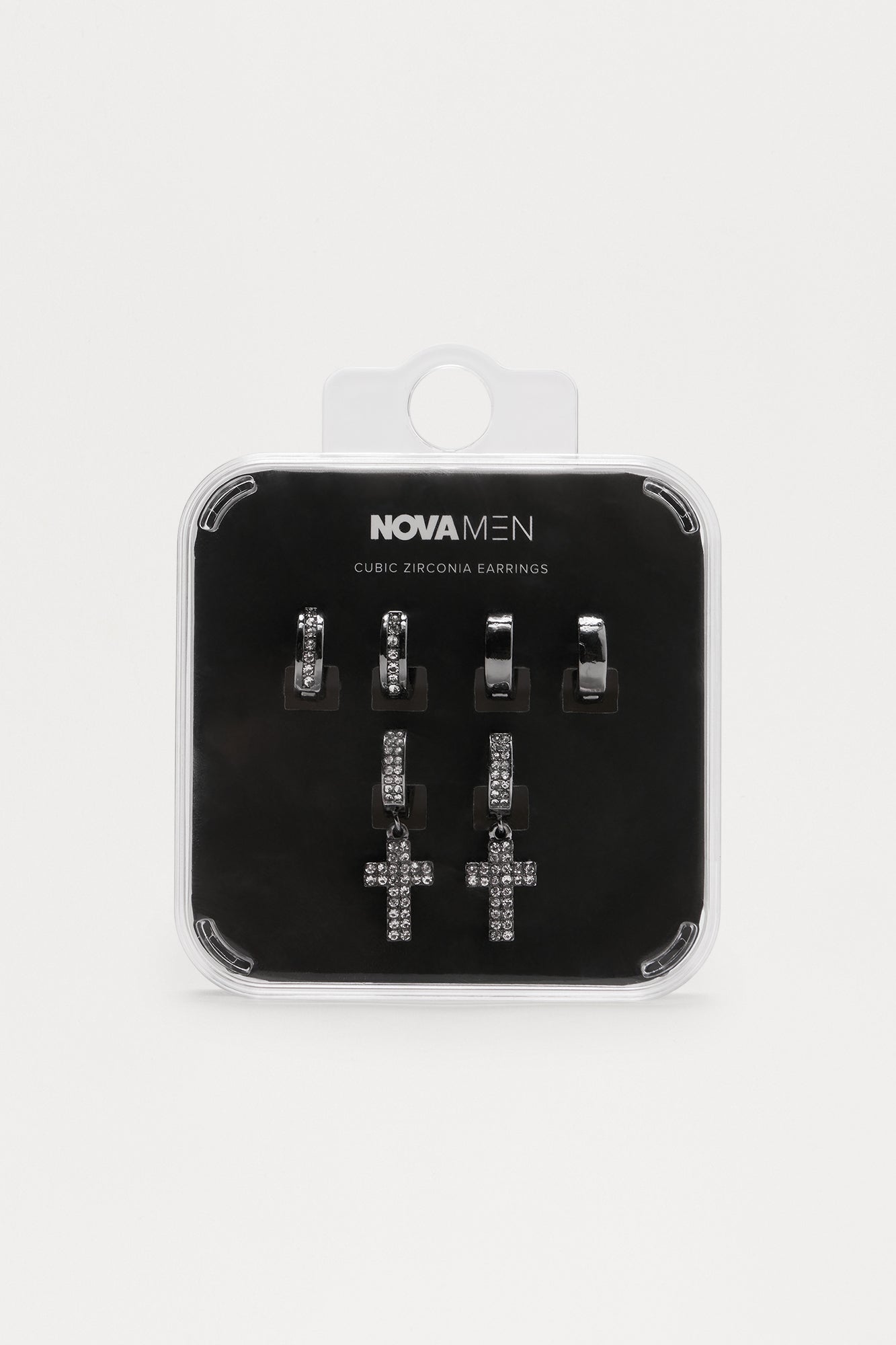 Iced Cross Hoop Earing Set - Black