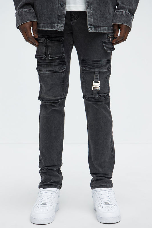 Cargo Pocket Slim Taper Jeans - Black