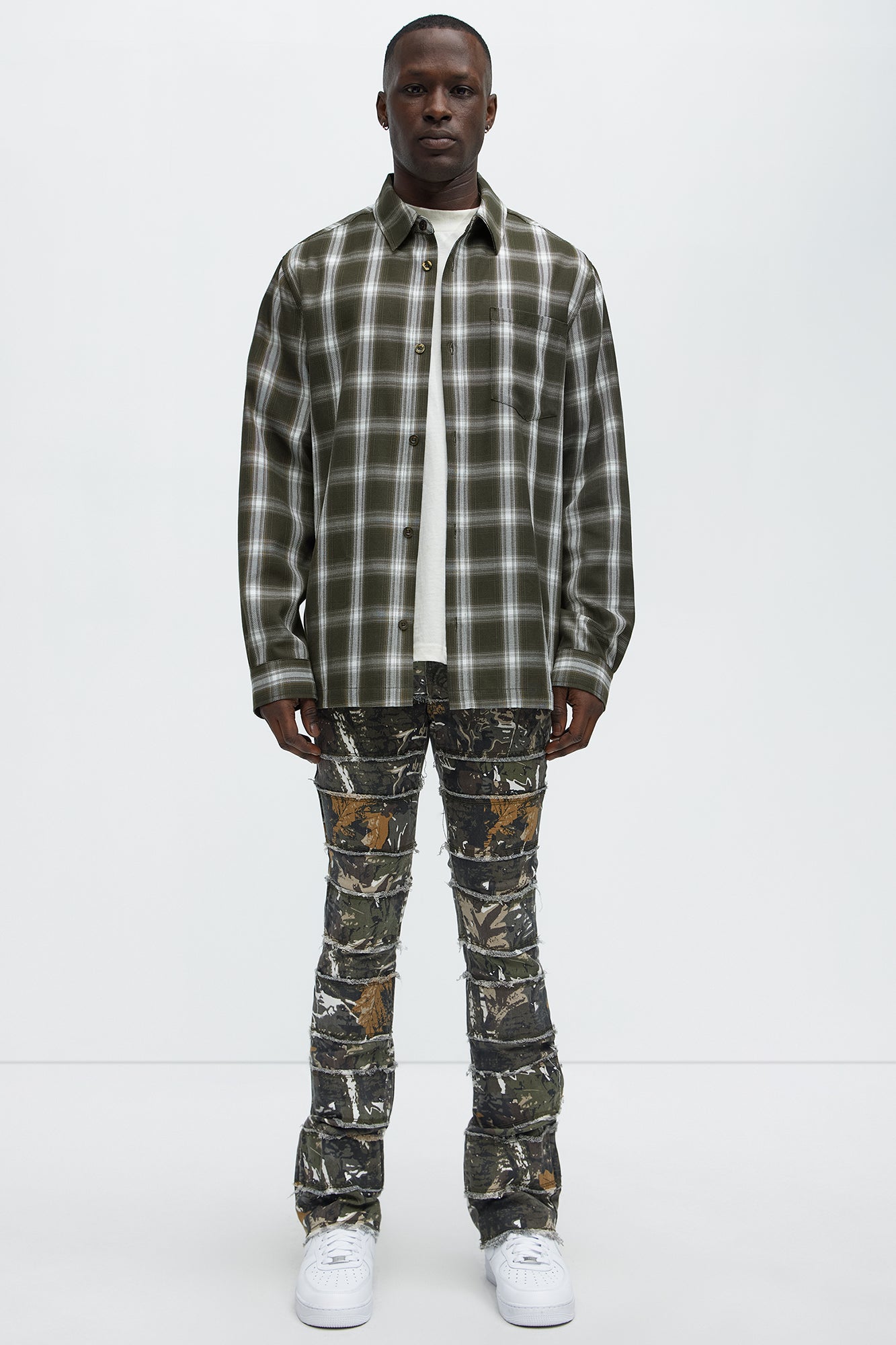 All Around Fray Stacked Skinny Flare Pants - Brown/combo