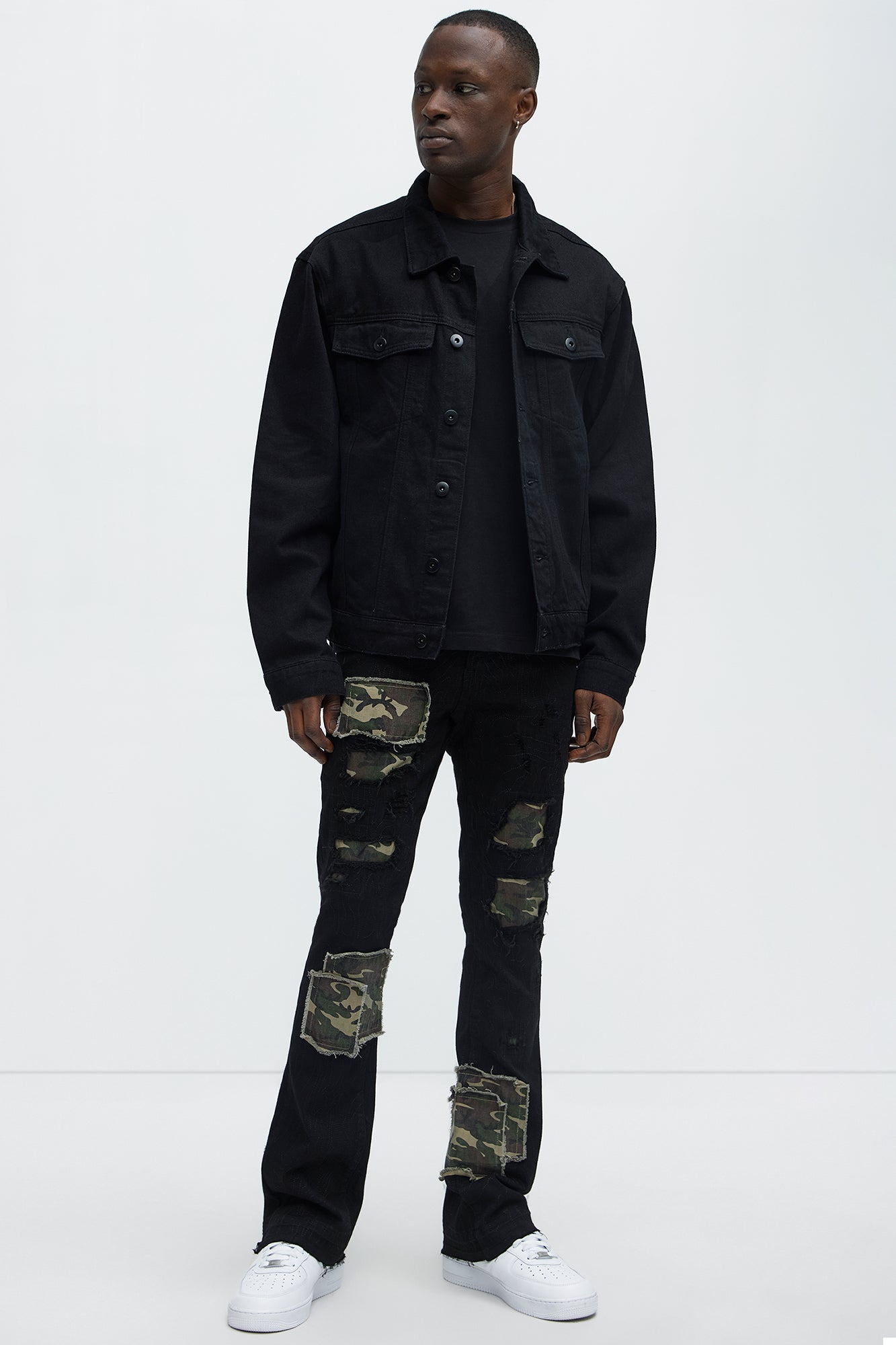 Hint Of Camo Stacked Skinny Flare Jeans - Black