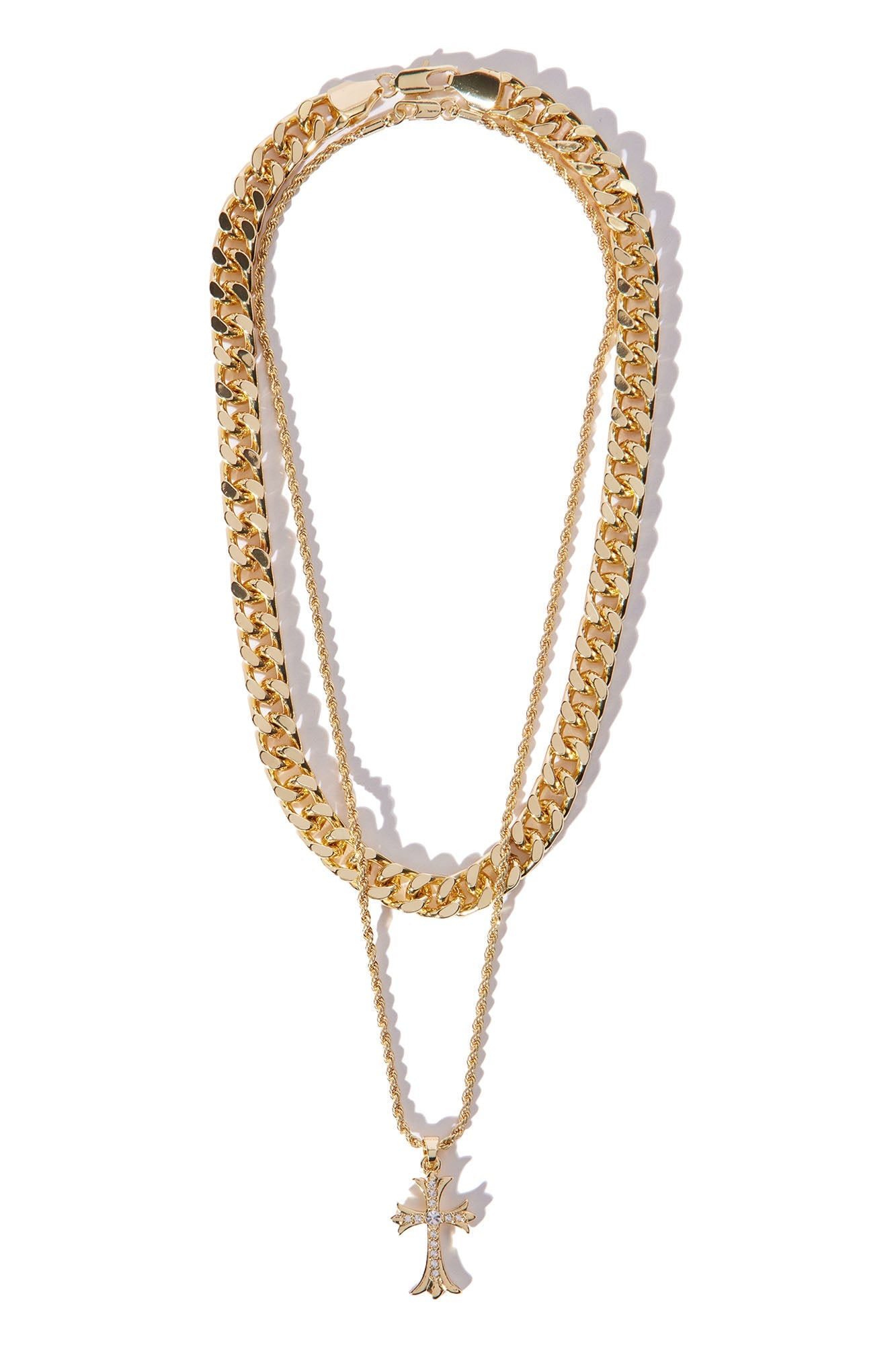 Cross My Mind 2 Piece Chain Necklace - Gold