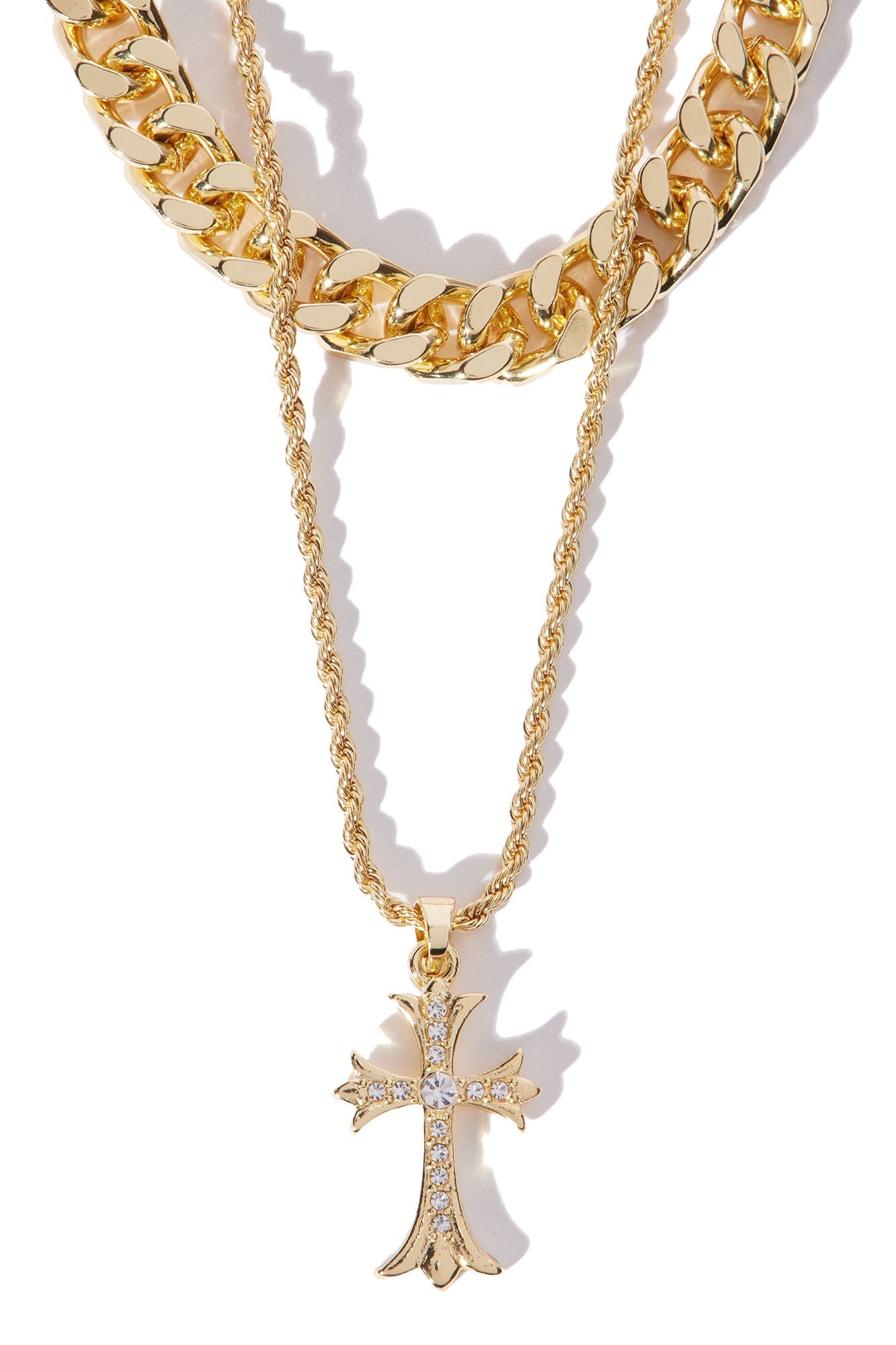 Cross My Mind 2 Piece Chain Necklace - Gold