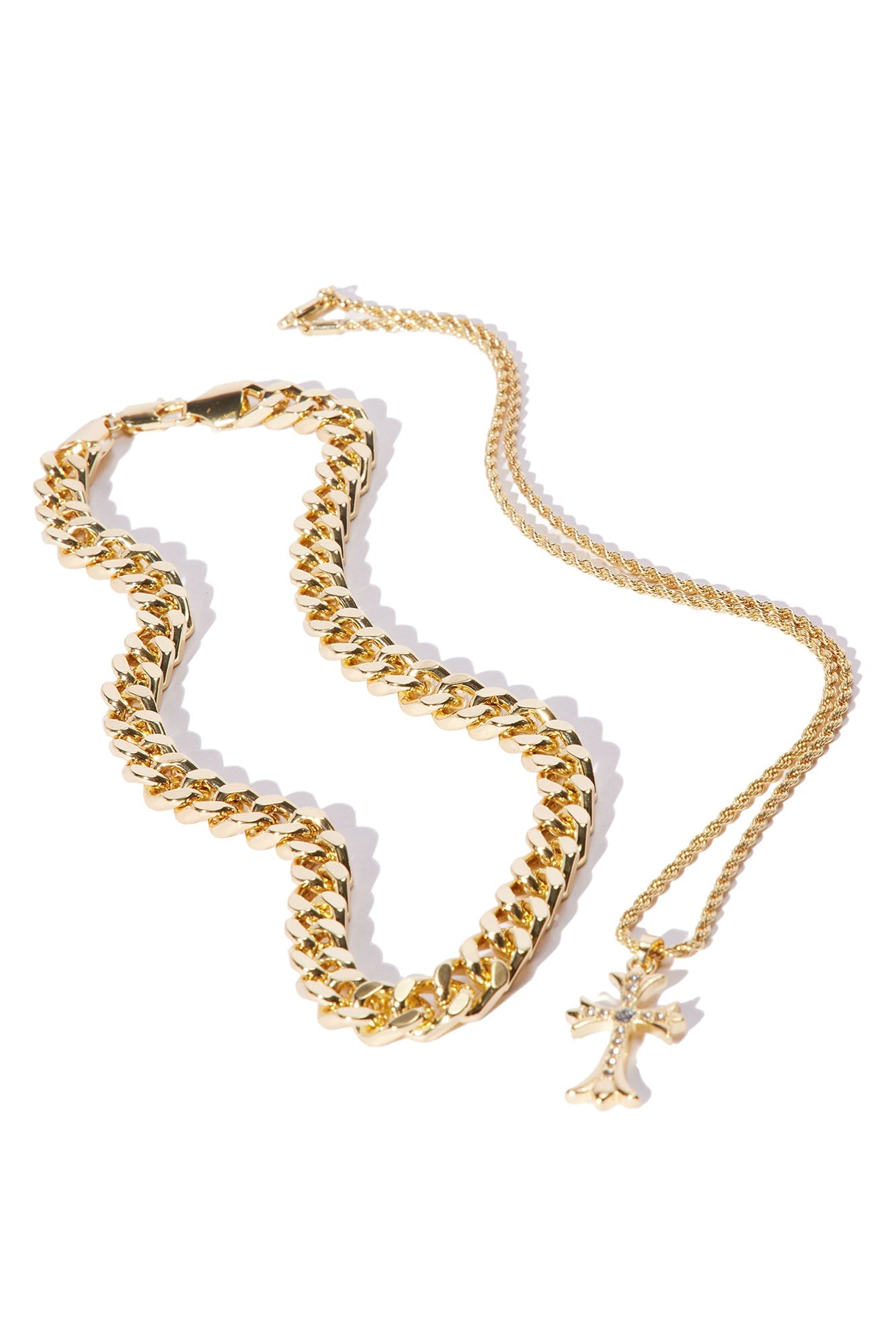 Cross My Mind 2 Piece Chain Necklace - Gold