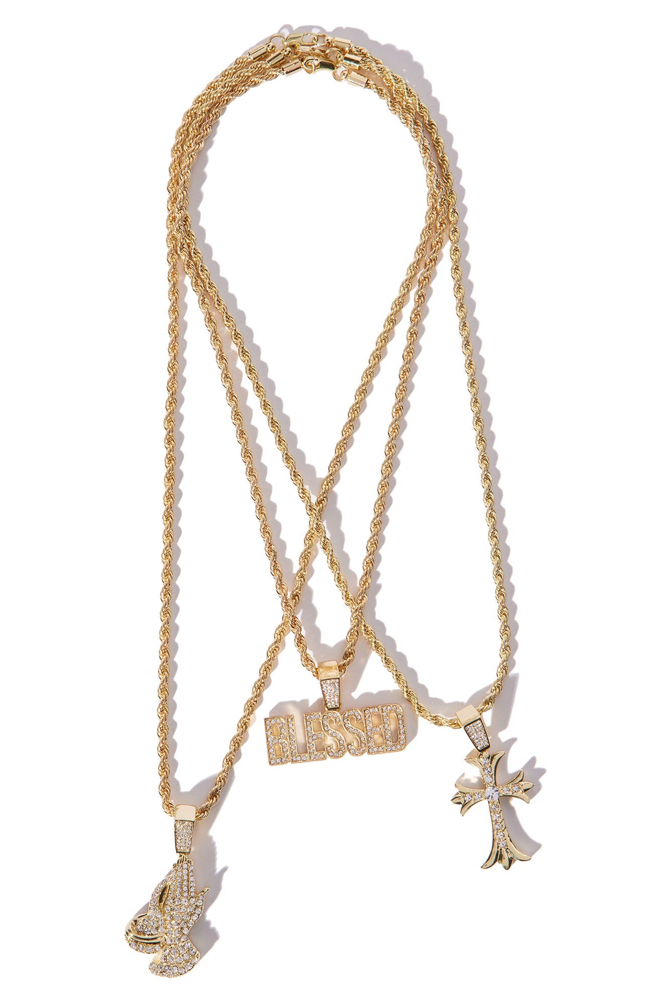 Stay Blessed 3 Piece Chain Necklace - Gold