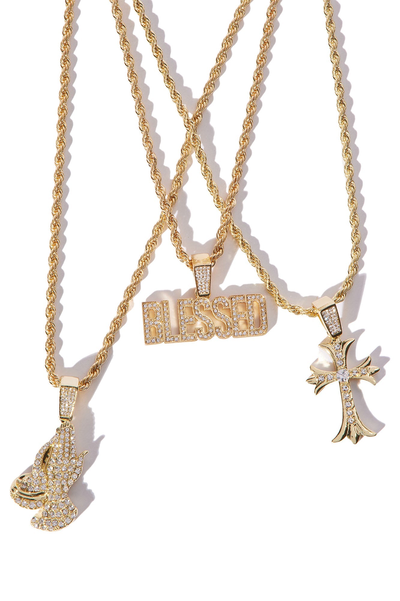 Stay Blessed 3 Piece Chain Necklace - Gold