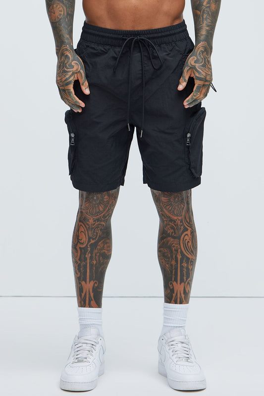 All This And That Nylon Cargo Shorts - Black