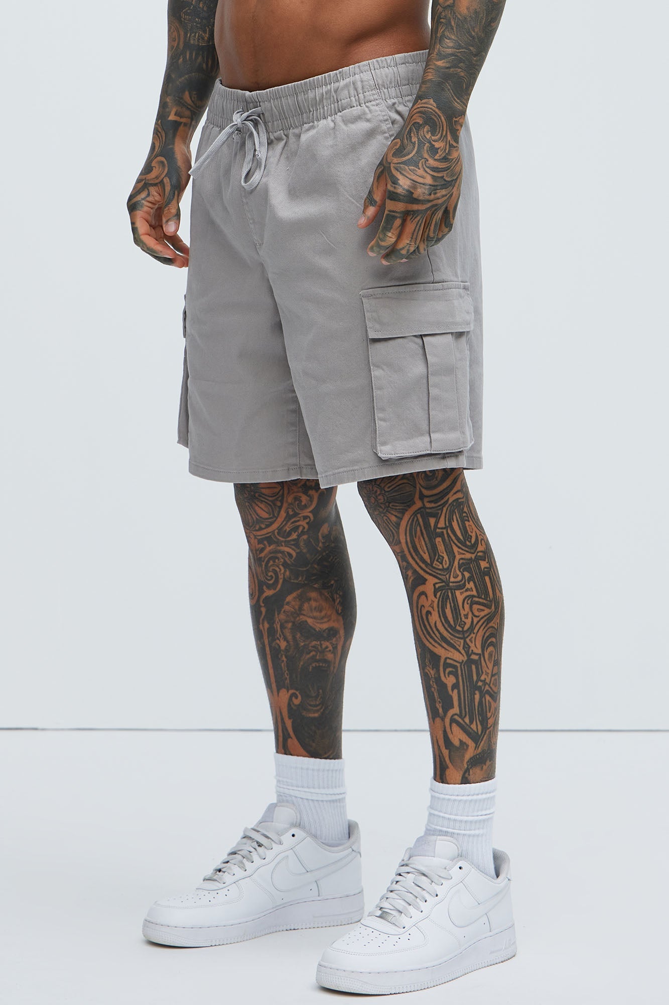 Twill Volley Cargo Shorts - Grey