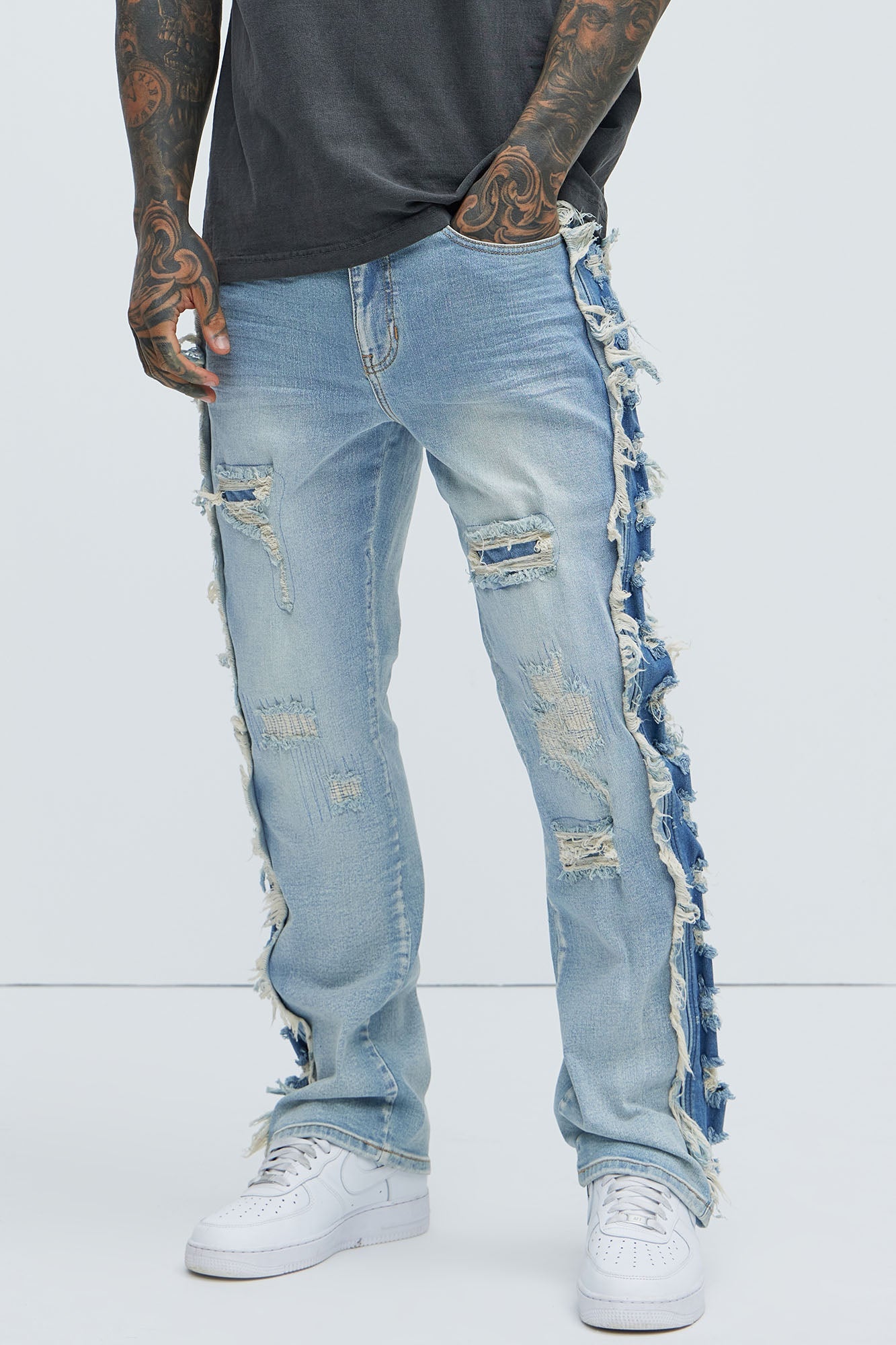 Track Stacked Skinny Flare Jeans - Medium Blue Wash