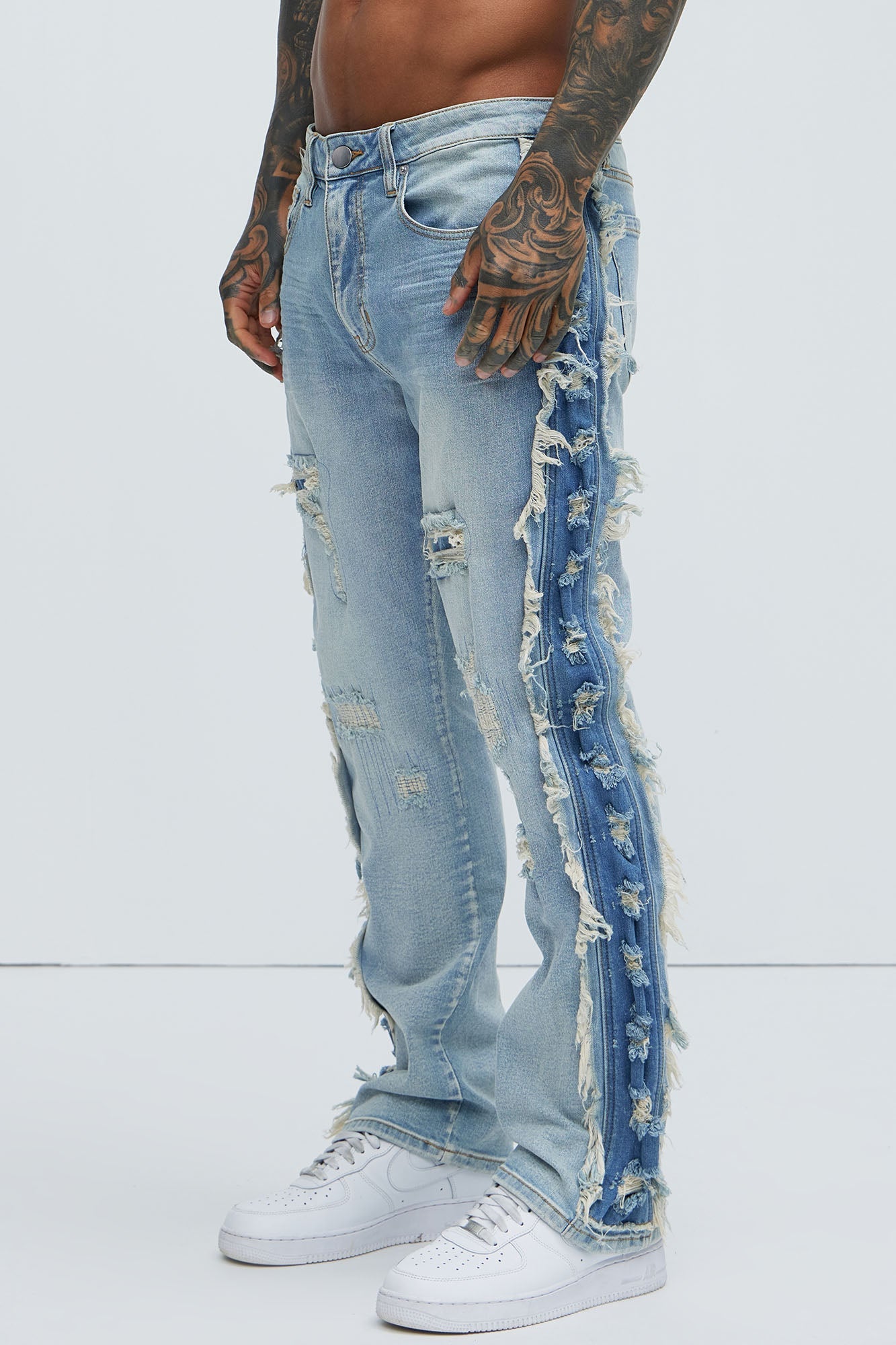 Track Stacked Skinny Flare Jeans - Medium Blue Wash
