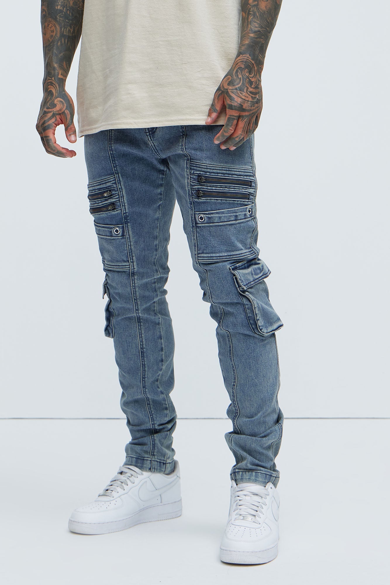 Johnny Vintage Skinny Cargo Jeans - Vintage Blue Wash