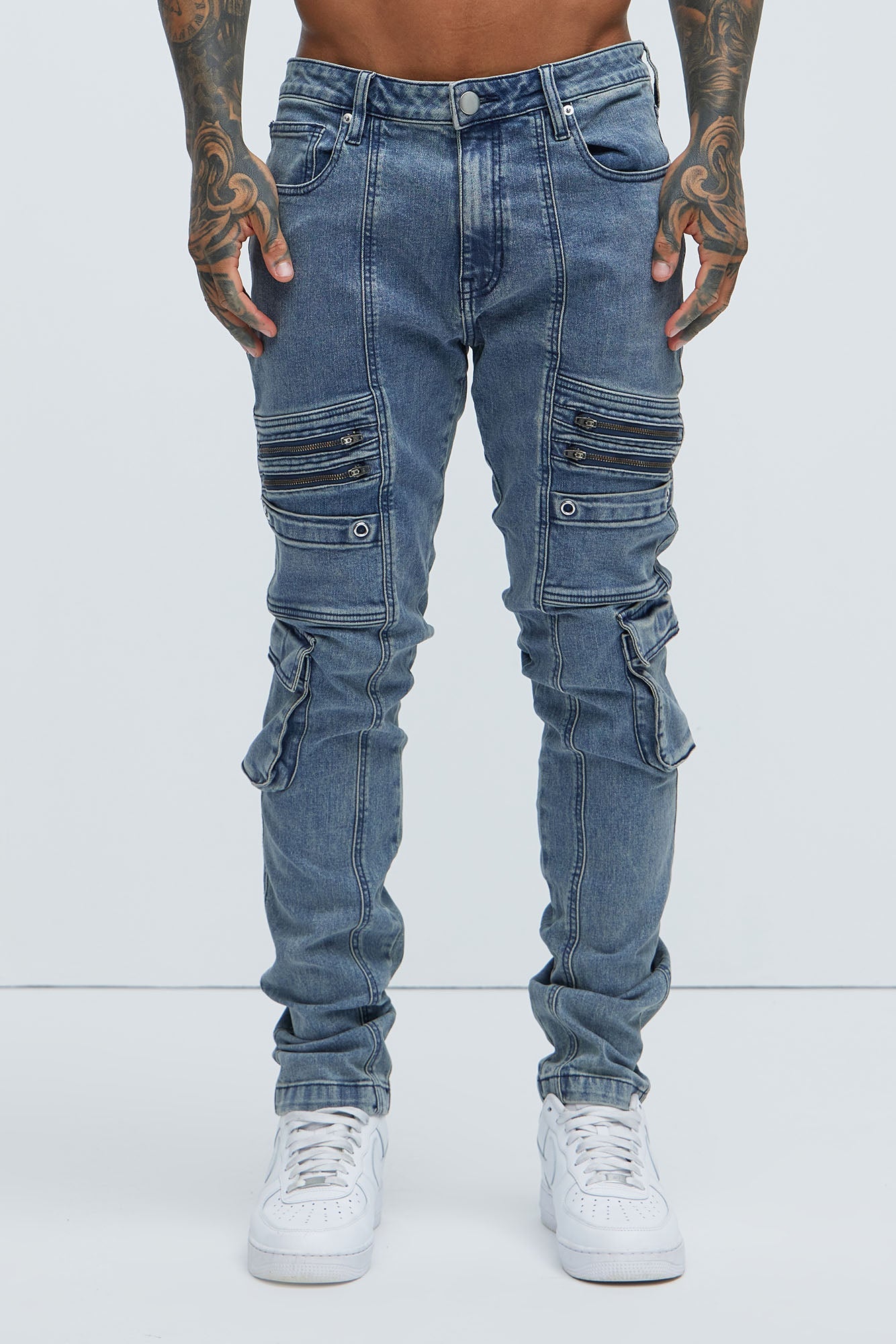 Johnny Vintage Skinny Cargo Jeans - Vintage Blue Wash