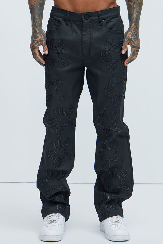 Chaos Embroidery Straight Jeans - Black