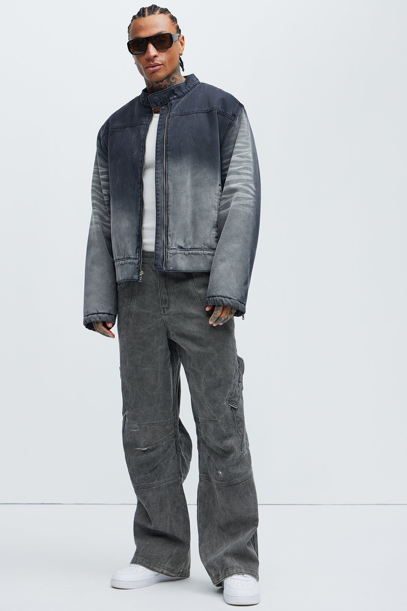 Overdyed Utility Baggy Cargo Pants - Grey
