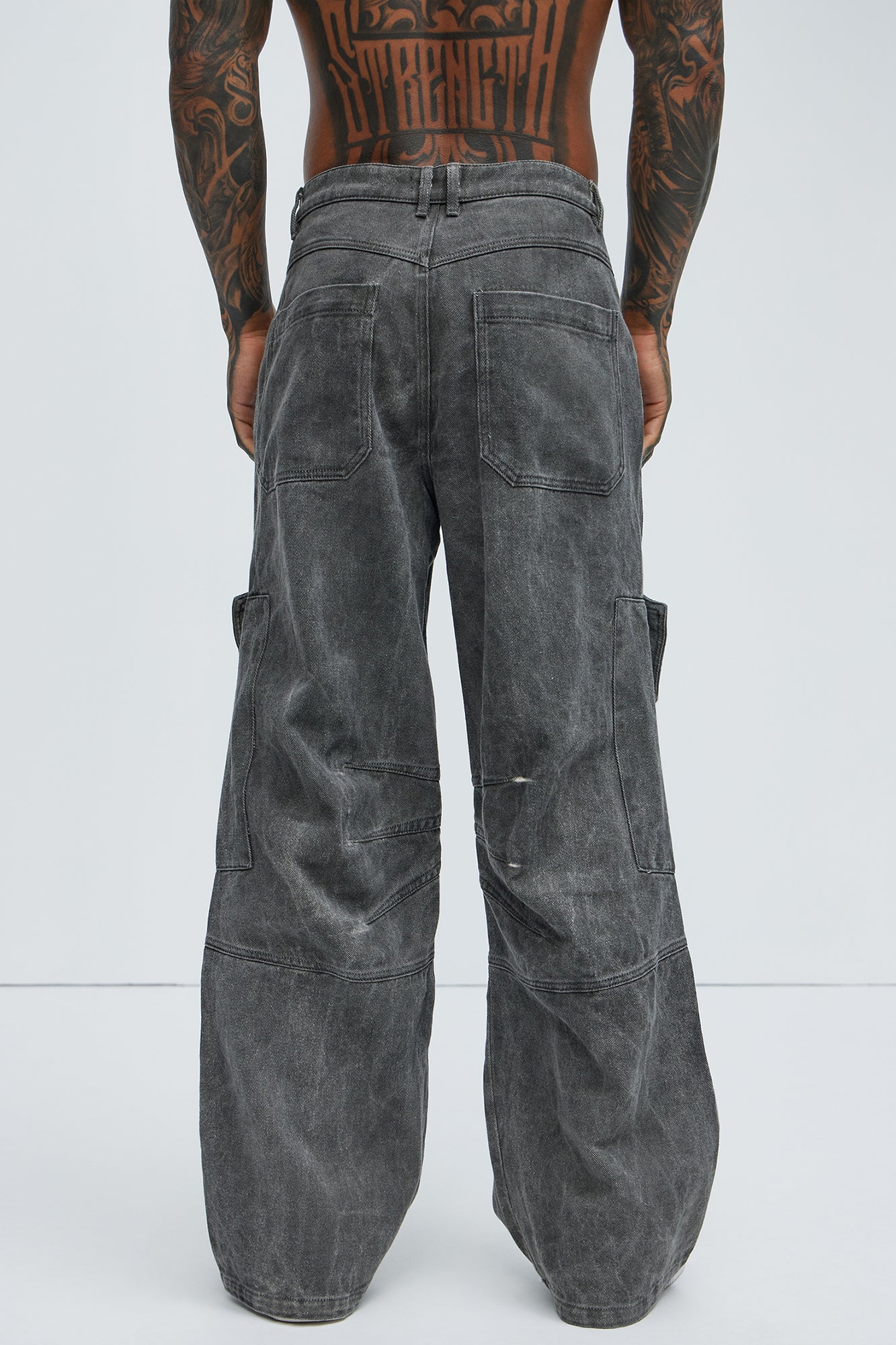 Overdyed Utility Baggy Cargo Pants - Grey