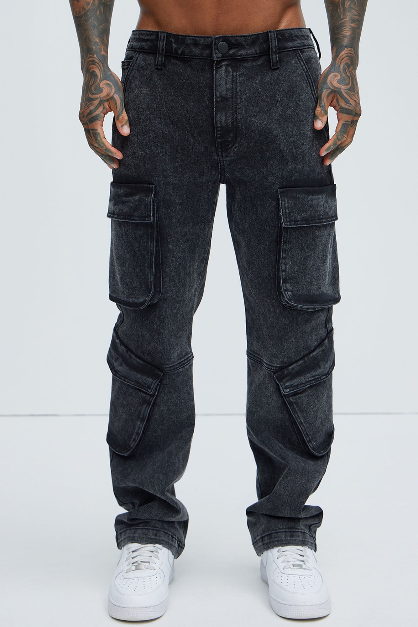 Black Jack Mike Straight Cargo Jeans - Black Wash