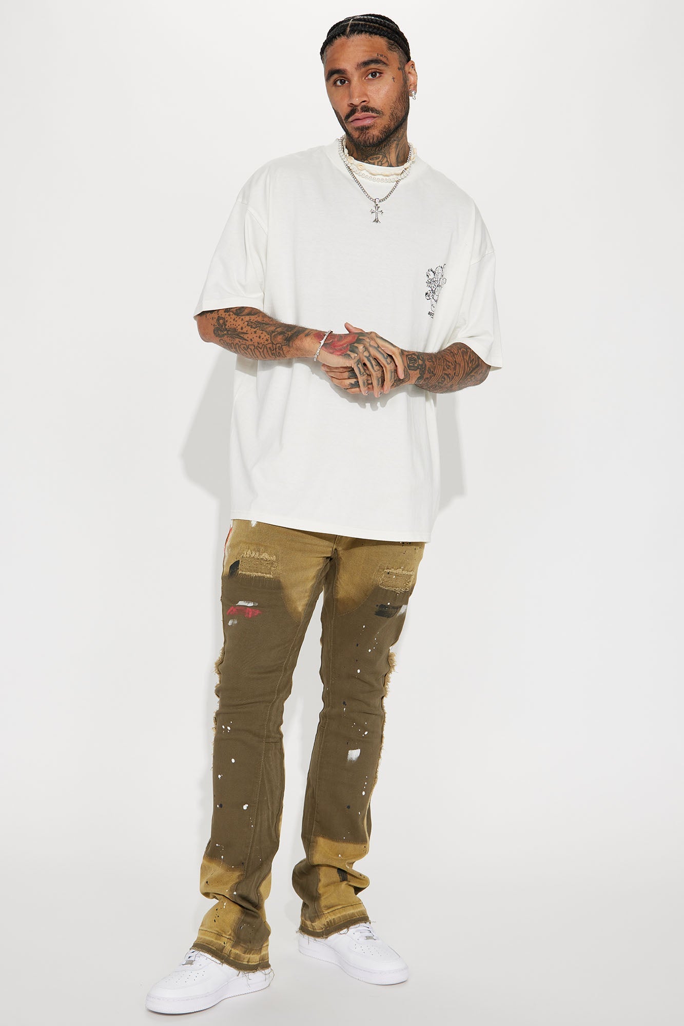 All In A Days Work Stacked Skinny Flare Jeans - Olive