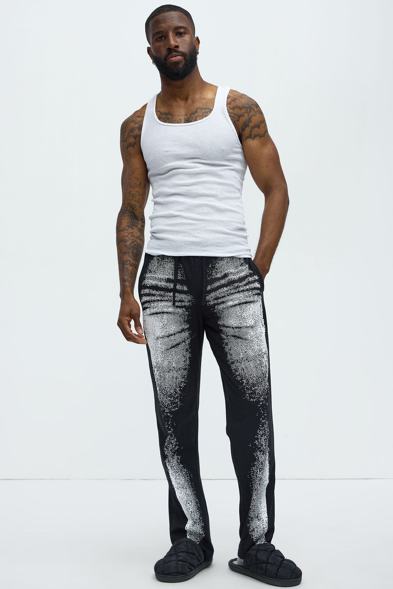 Printed Jean Relaxed Lounge Pants - Black/combo