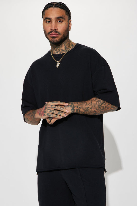 I Like How It Looks Oversized Terry Short Sleeve Tee - Black