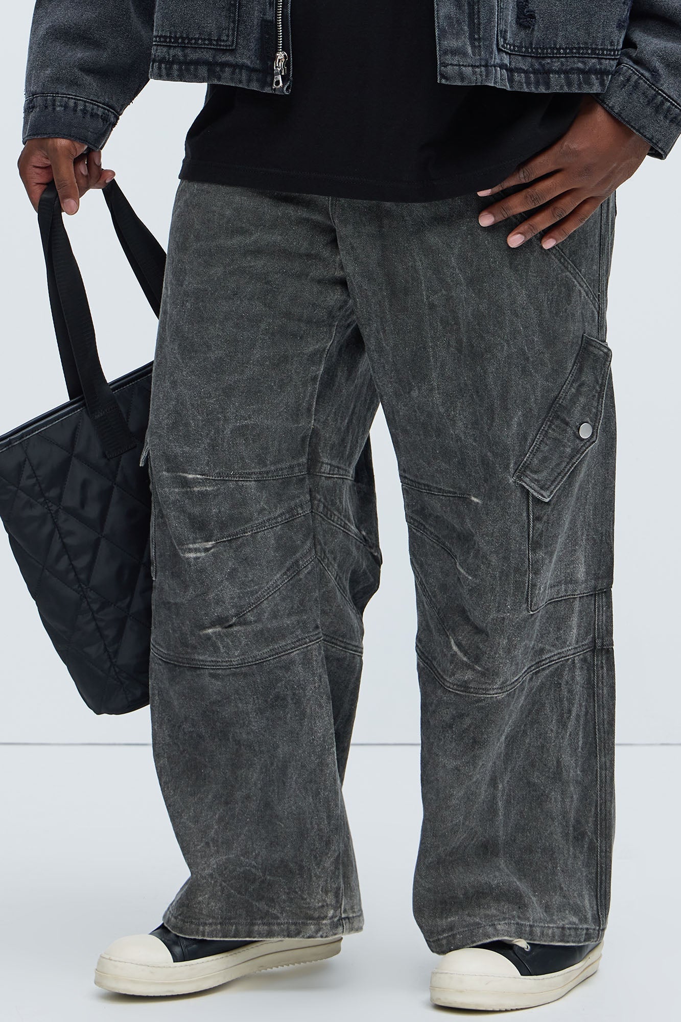 Overdyed Utility Baggy Cargo Pants - Grey