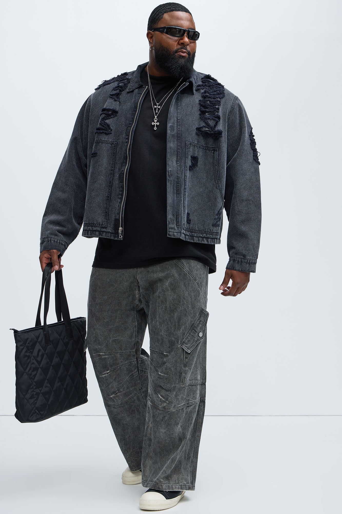 Overdyed Utility Baggy Cargo Pants - Grey