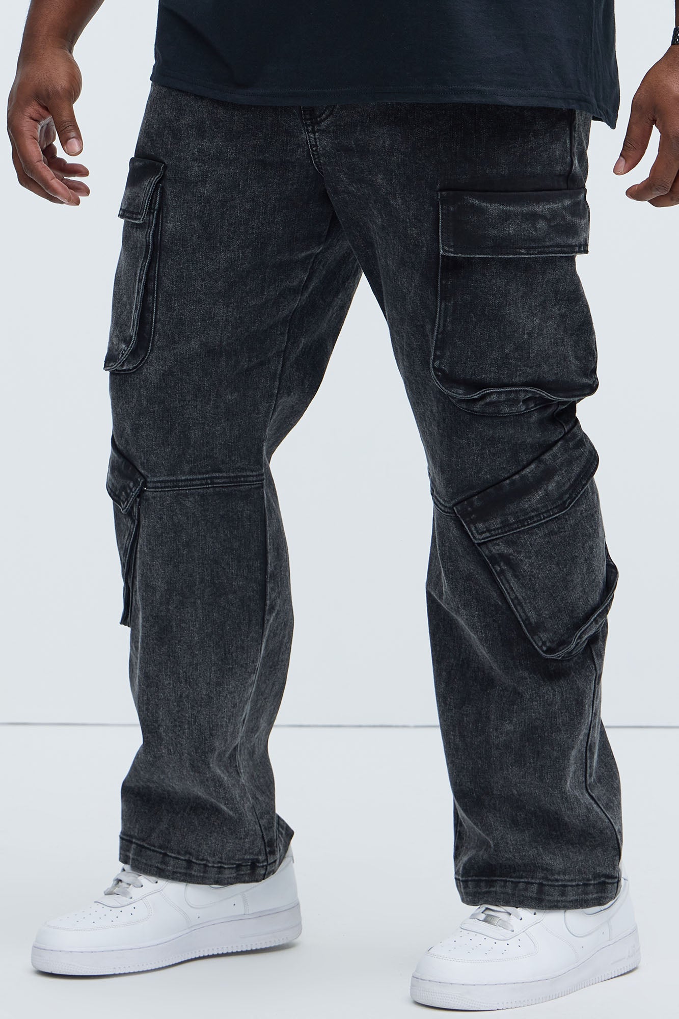 Black Jack Mike Straight Cargo Jeans - Black Wash