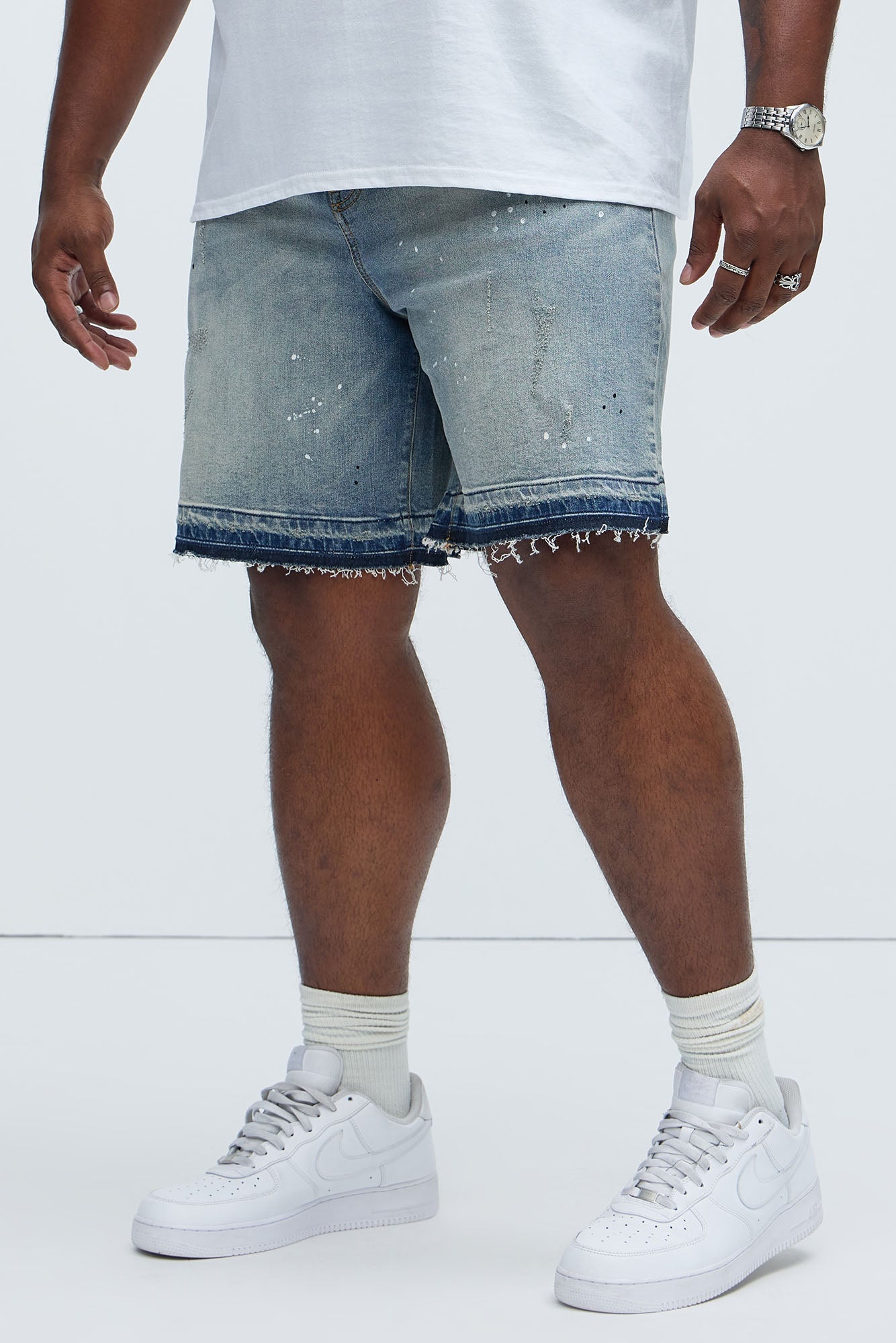 Splatter Skate Relaxed Denim Shorts - Medium Wash
