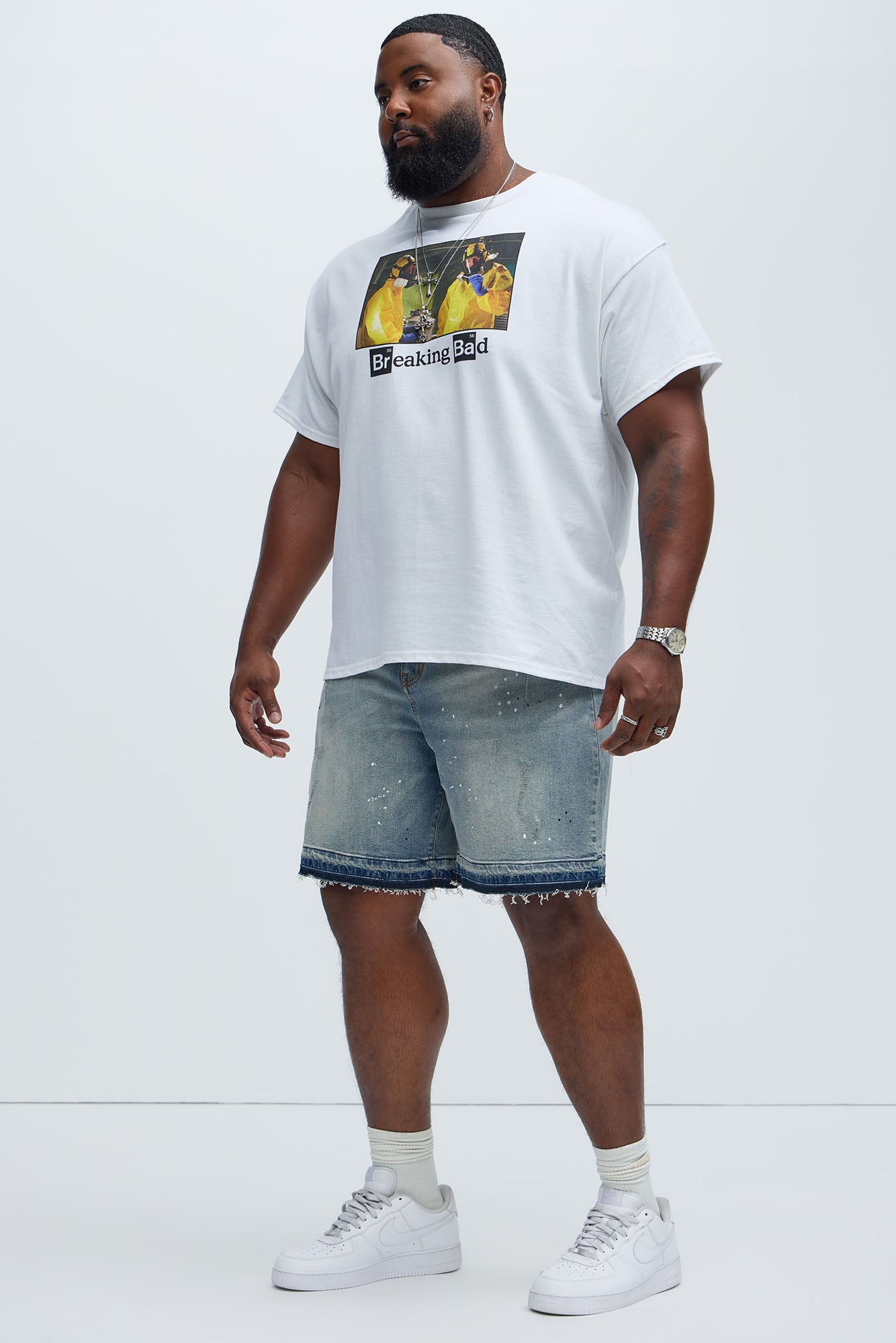 Splatter Skate Relaxed Denim Shorts - Medium Wash