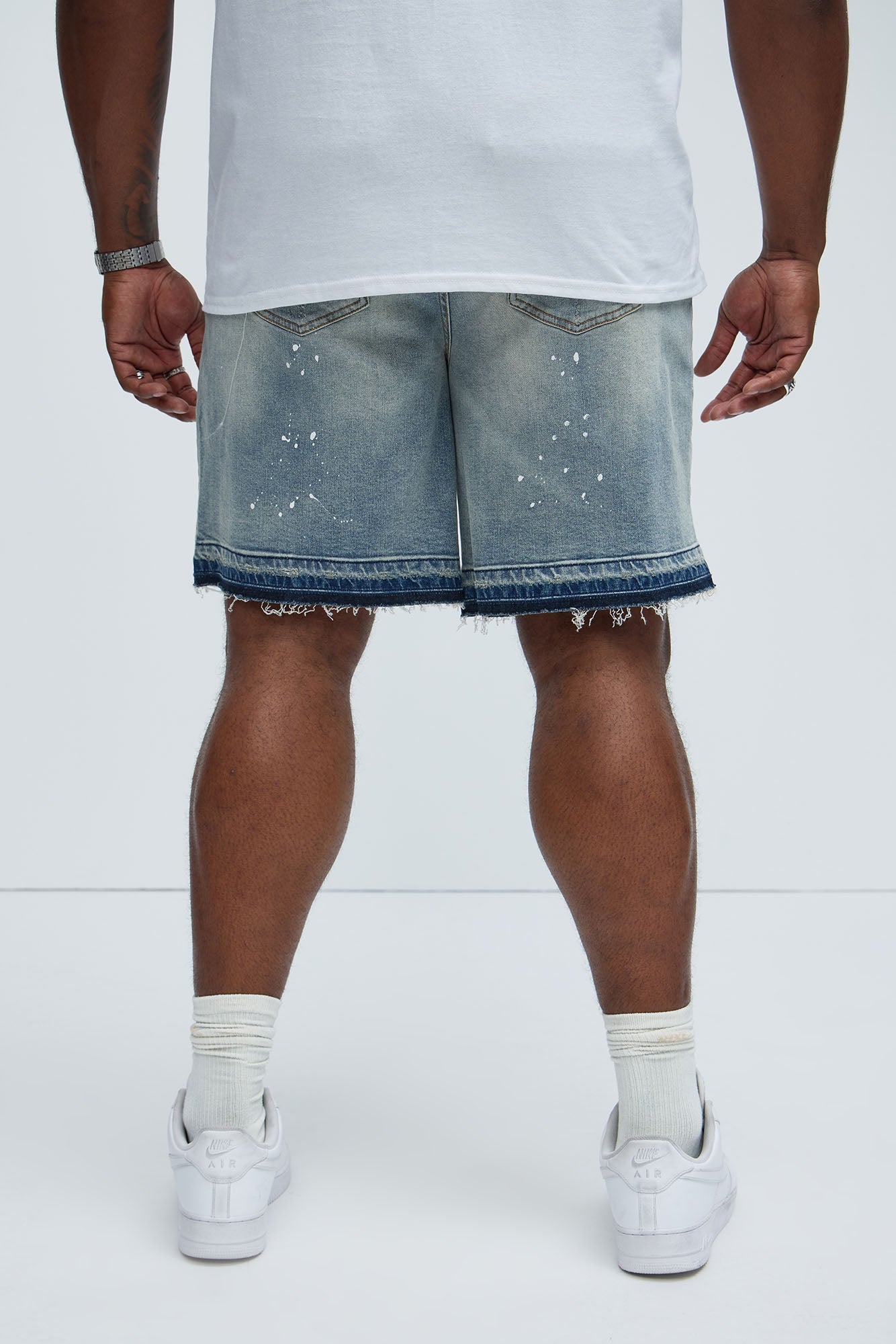 Splatter Skate Relaxed Denim Shorts - Medium Wash