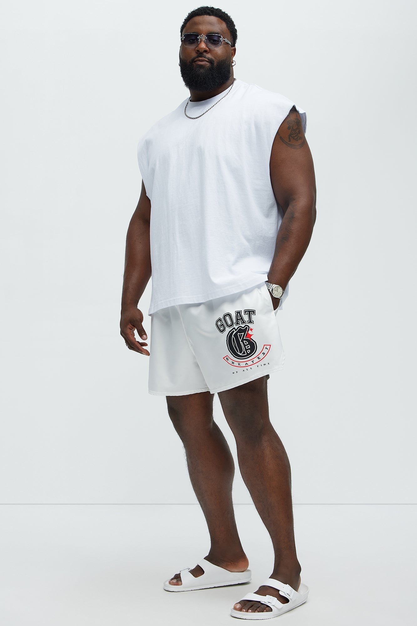 I Am The Greatest Swim Mid Trunk - White