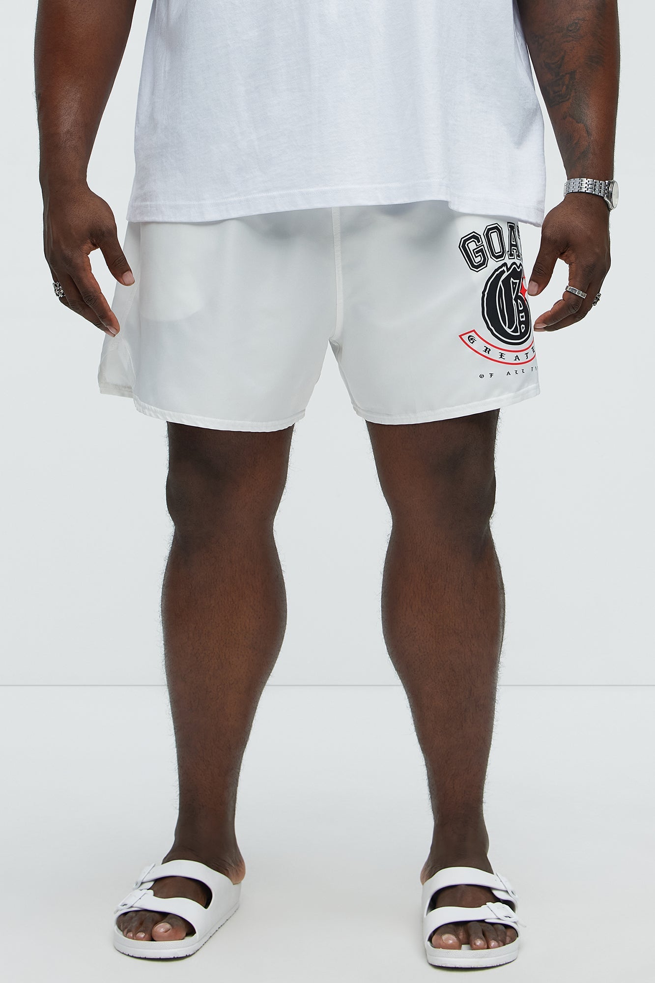 I Am The Greatest Swim Mid Trunk - White