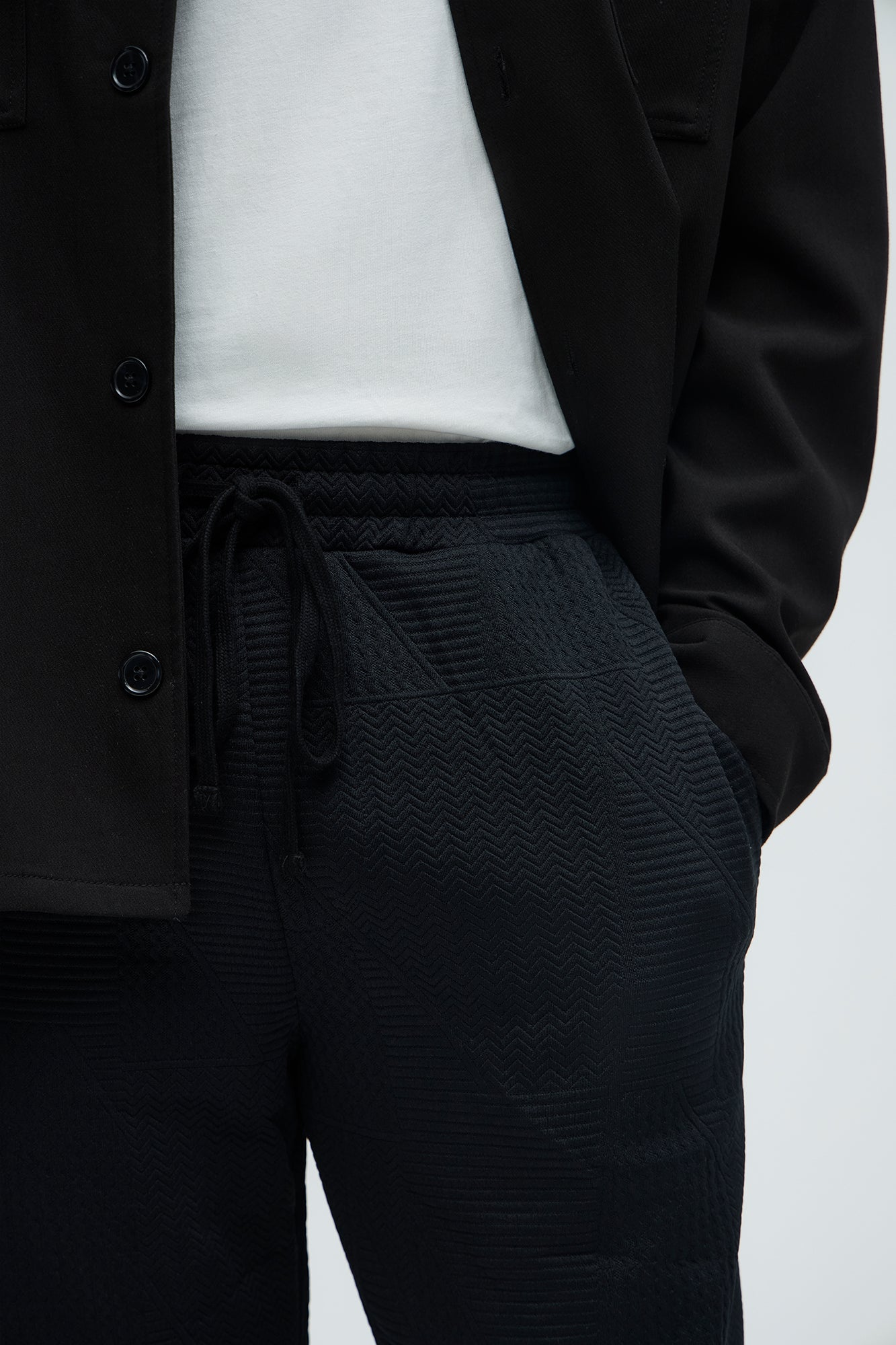 Textured Triangles Slim Pants - Black