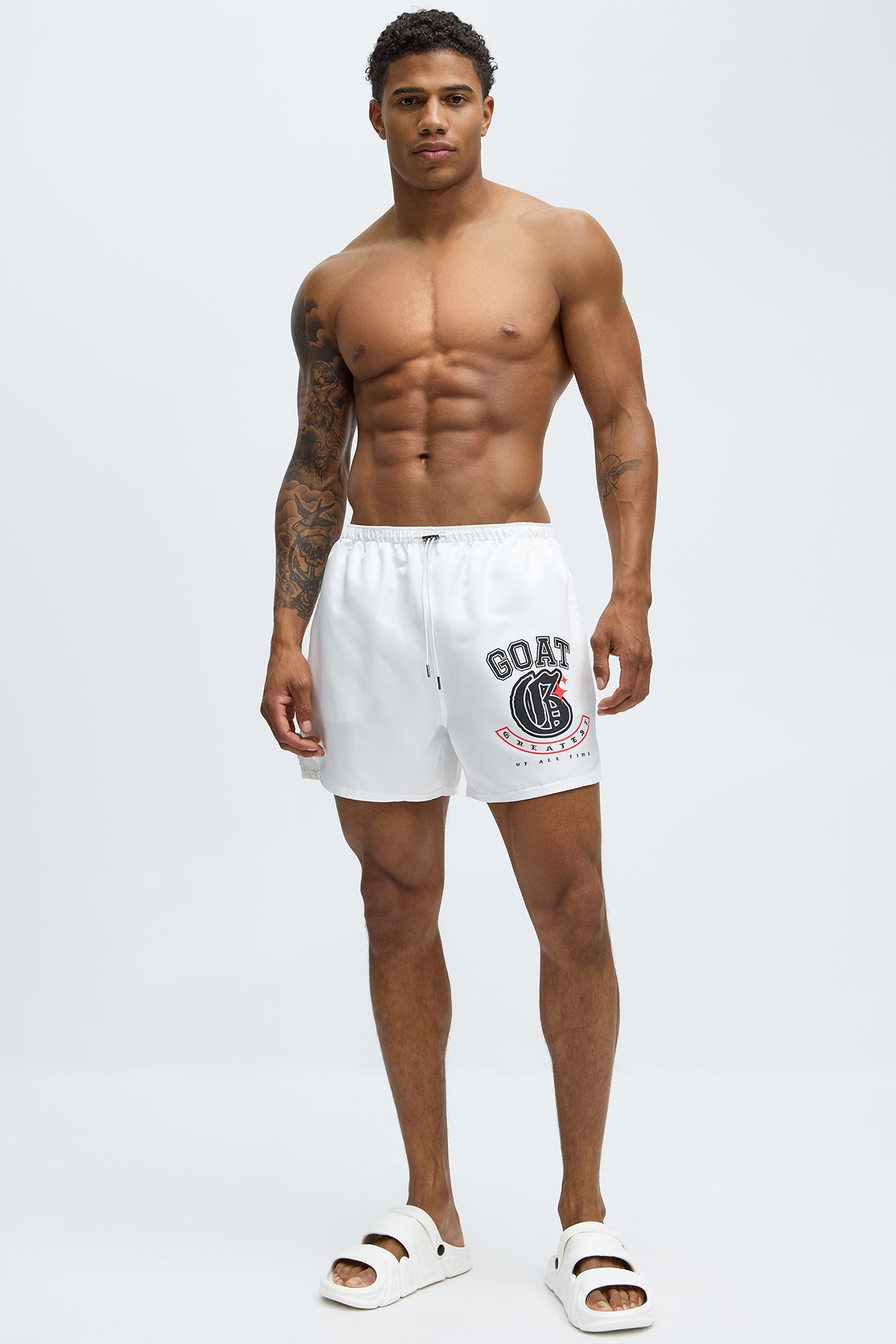 I Am The Greatest Swim Mid Trunk - White