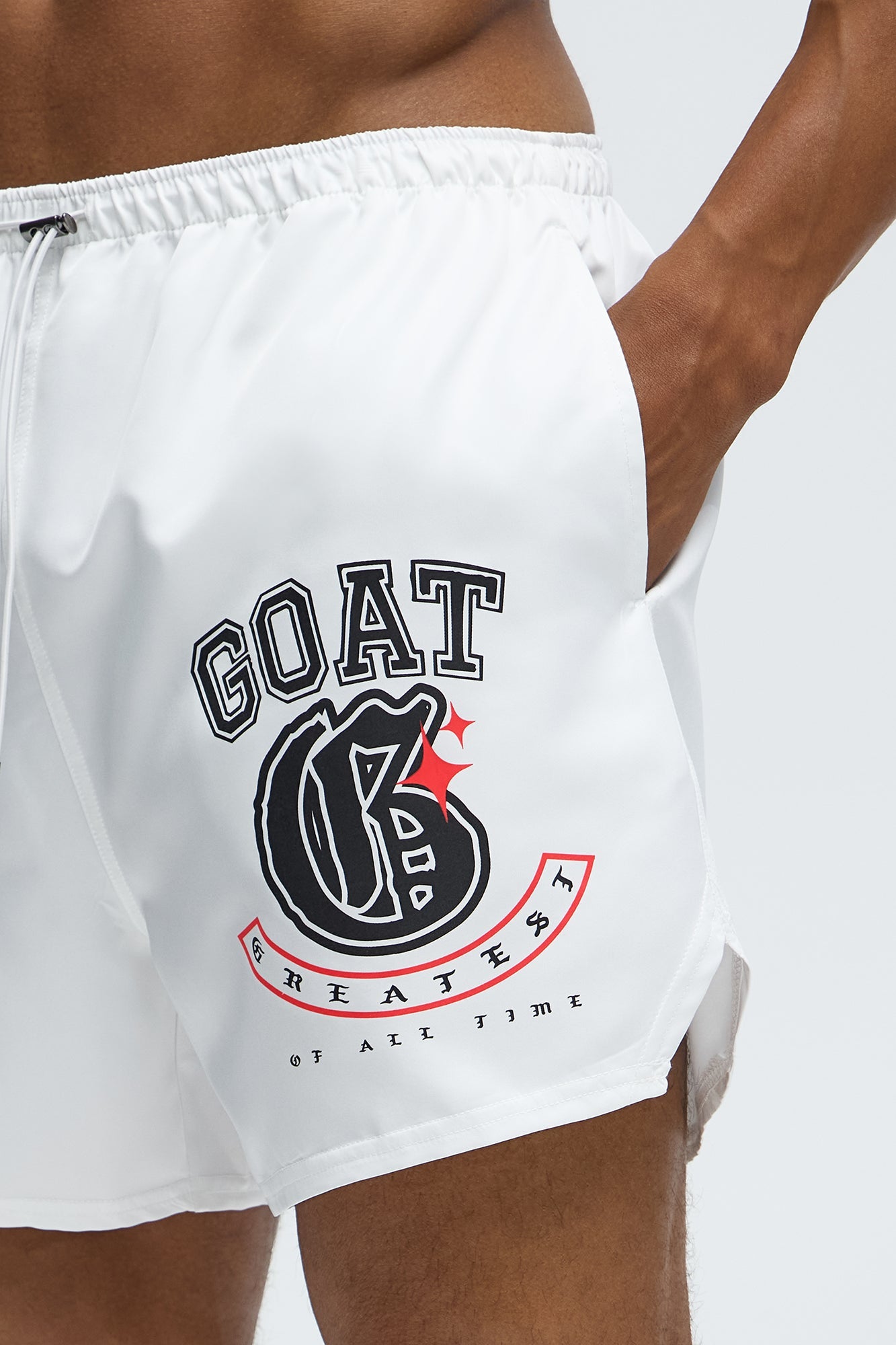 I Am The Greatest Swim Mid Trunk - White