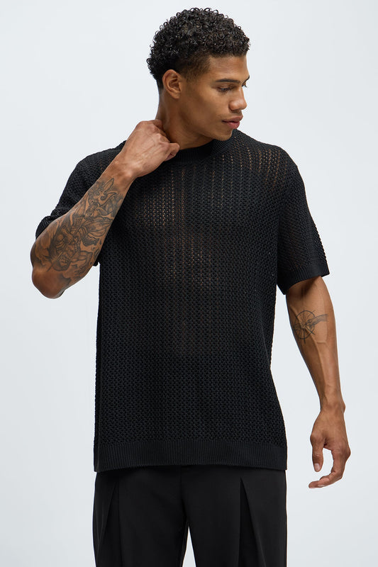 Jace Crochet Short Sleeve Tee - Black