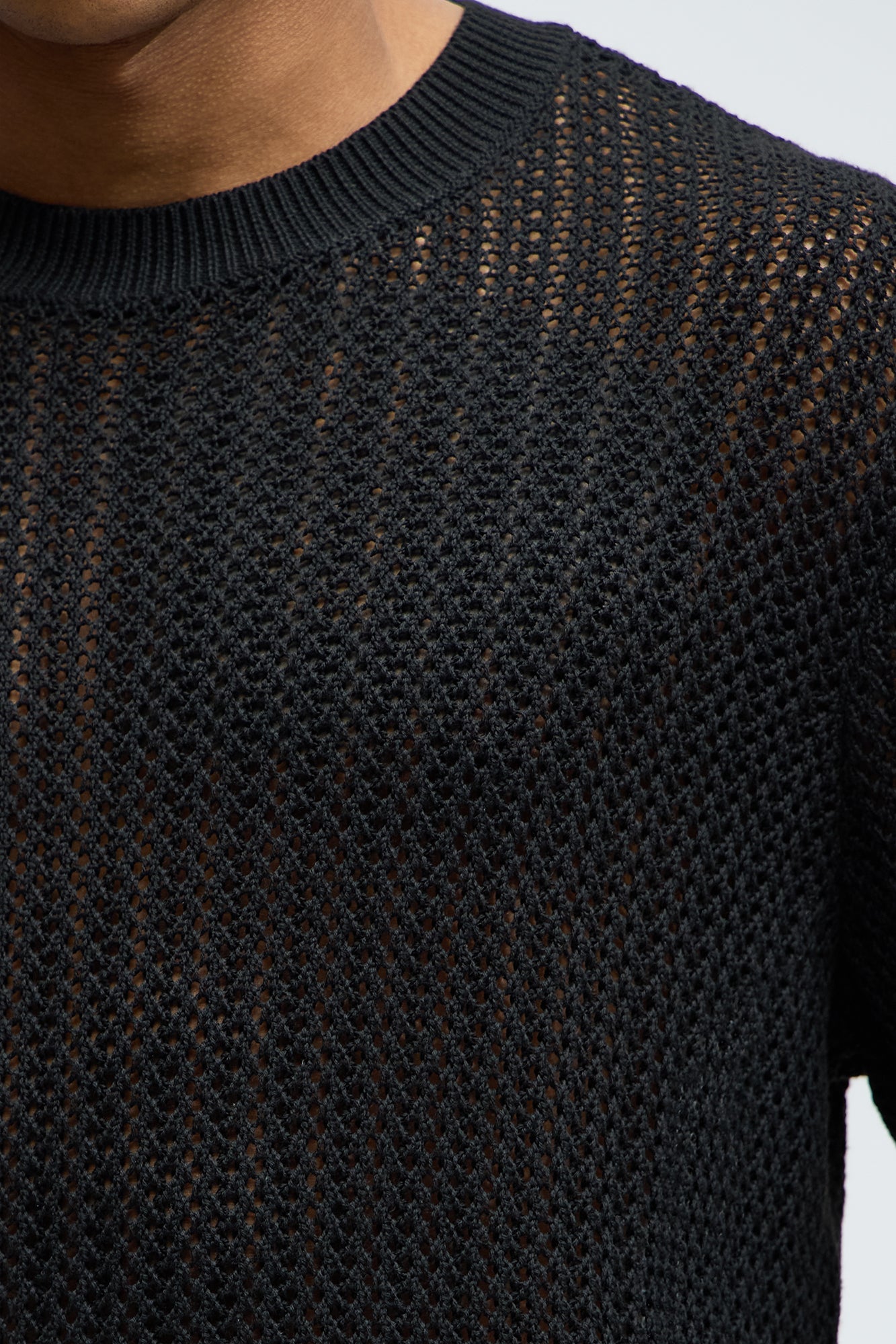 Jace Crochet Short Sleeve Tee - Black