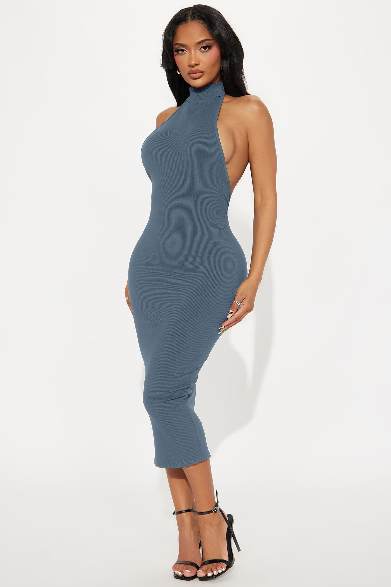 Cassandra Snatched Midi Dress - Charcoal