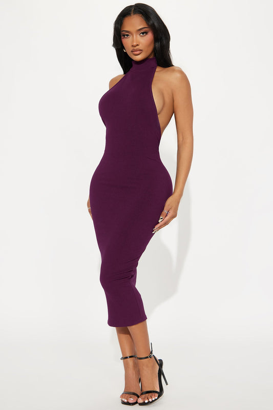 Cassandra Snatched Midi Dress - Plum